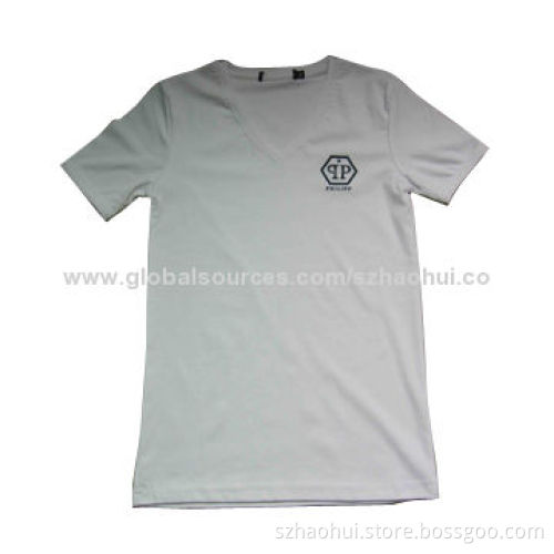 Men's V-neck short sleeve printed T-shirt, made of 100% cotton jersey